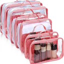 Hillban 6 Pcs Pink Large Clear Travel Packing Cube 3 Sizes See Through PVC Organizer for Suitcase Multipurpose Pouch with Handle Vinyl Zippered Storage Bags Luggage Cube Organizer