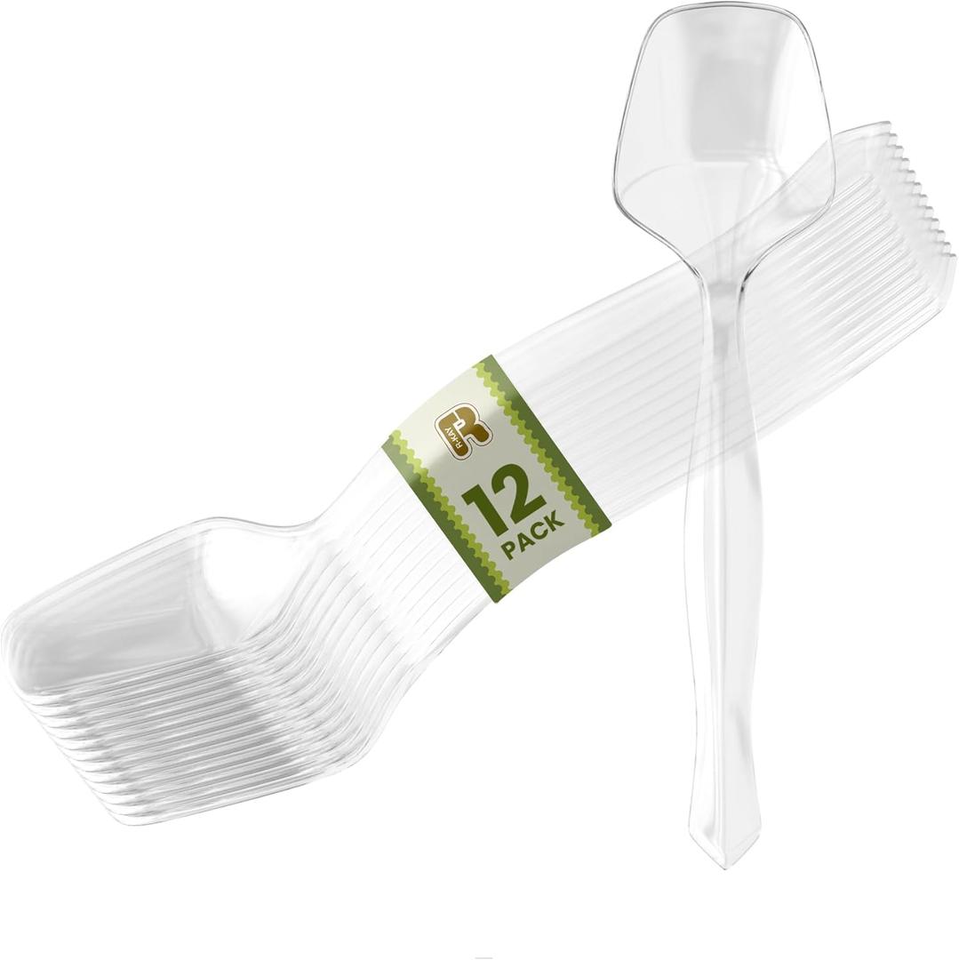 24 Pcs Plastic Serving Spoons For Buffet - Clear Plastic Serving Utensils For Hot And Cold Food - Heavy Duty Disposable Serving Utensils For Parties, Holidays And Gatherings (8.5 Inch, 24, Count)