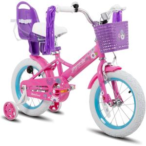 JOYSTAR Little Daisy Kids Bike for Girls Boys Ages 2-7 Years, 12 14 16 Inch Girls Bikes with Doll Bike Seat & Streamers, Boys Bike with Flag & Number Plate, Multiple Colors, 14 Inch with Training Wheels