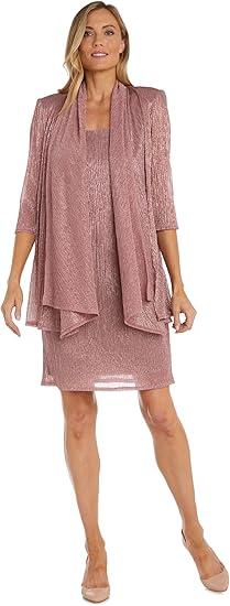 R&M Richards Womens 2PC Metallic Dress with Jacket 22W