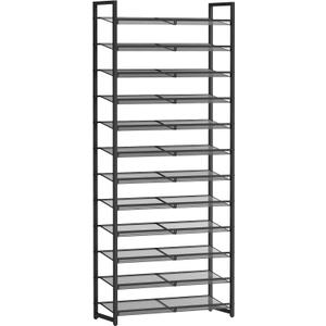 MILEFA Shoe Rack, 12-Tier Metal Shoe Organizer, Tall Shoe Rack for Closet,entryway,Garage, with Adjustable Flat or Angled Shelves, 52-60 Pairs,Shoes that can accommodate The Whole Family.