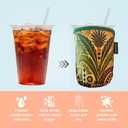 Neoprene Insulated Cup Sleeve for Iced Coffee, Hot & Cold Beverages  Reusable, Washable Drink Holder Cup Sleeve  Anti-Slip, Eco-Friendly, Multi-Color Design (PALMS, MEDIUM)