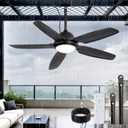 Fanbulous 52 Inch Waterproof Outdoor Ceiling Fan with Lights and Remote,IP65 Hanging Gazebo Fan with 3CCT 6-Speed DC Motor,Black Wet Rated Plug in Ceiling Fan with Cord for Patios Porch Pergola
