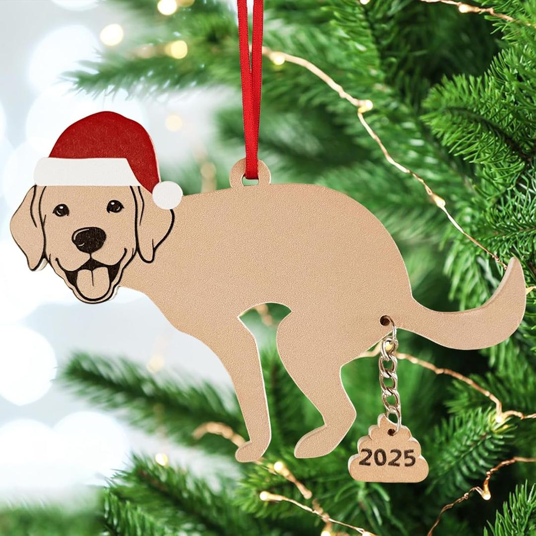 3 x Christmas Ornament 2025 - Dog Ornaments for Christmas Tree - Dog Poop Funny Wooden Hanging Ornament Gifts for Indoor Home Holiday Tree Decorations
