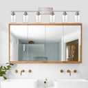 6-Lights Bathroom Vanity Light Fixtures with Seeded Glass Lampshades, 45.3-Inches Length Modern Brushed Nickel Wall Light Fixture for Kitchen Bathroom Lighting