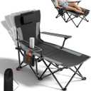 HOPERAN Camping Chair with Foot Rest, 500LBS 4-Level Reclining Beach Chair, 44.9"D x 33.5"W x 35.4"H