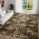 DweIke Leopard Rugs for Living Room, 8x10 Cheetah Print Rug for Bedroom Decor, Washable Non-Slip Stain Resistant Faux Animal Throw Carpet for Dining Room Office Western Home, Dark Brown