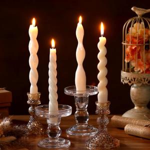 Nuanchu 4 Pcs Twisted Taper Candles Wax Unscented Smokeless Spiral Swirl Candlesticks for Wedding Holiday Dinner Party Home Decorations(7.87 Inch,Pure,White)