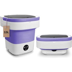 Portable Washing Machine, Upgraded 15L Mini Washer and Spin Dryer with Deep Cleaning of Underwear, Baby Clothes and Small Clothes, Foldable Small Washer for Apartments, Dorm,RV, Travel, Hotel, Laundry
