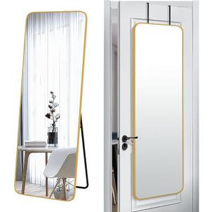 SCWF-GZ 57x20 Door Hanging Full Length Mirror, Floor Stand (Height 5.7ft just Body in1.3ft) Wall Mounted Metal Frame Rectangle Dressing Mirrors for Bedroom Room 57 inch Gold