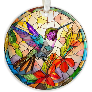 2 x Pawzity Floral Hummingbird - Stained Glass Window Hanging Suncatcher 