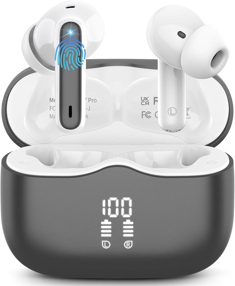 Wireless Earbuds, 2025 Bluetooth 5.4 Headphones in Ear with 4 ENC Noise Cancelling Mic, New Wireless Earphones HiFi Stereo Deep Bass 40H Playtime, LED, in-Ear Bluetooth Ear Buds IP7, Dark Grey