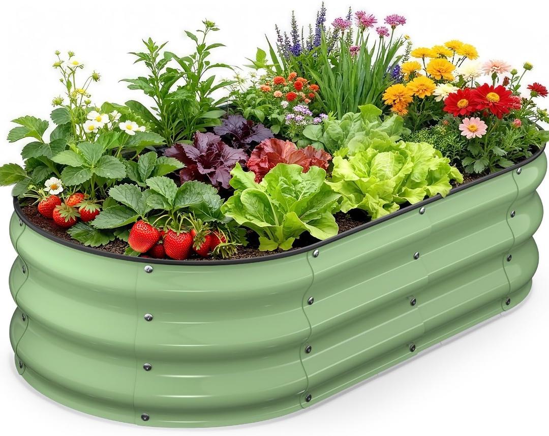 Raised Garden Bed 421 FT, Galvanized Metal Raised Planter Box, Vegetable Planting Container with Safety Edge Trim, Hardware & Gloves Included, Fruit Green for Backyard Patio Balcony