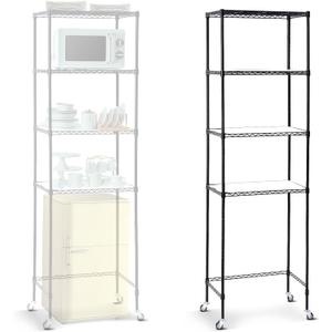 Huwena 4 Tier Mini Fridge Shelf Microwave Stand Over Height Adjustable Fridge Storage Rack with Lockable Wheels & Waterproof Mats Multilayer Metal Organizer for Dorm Apartment Kitchen Office(Black)