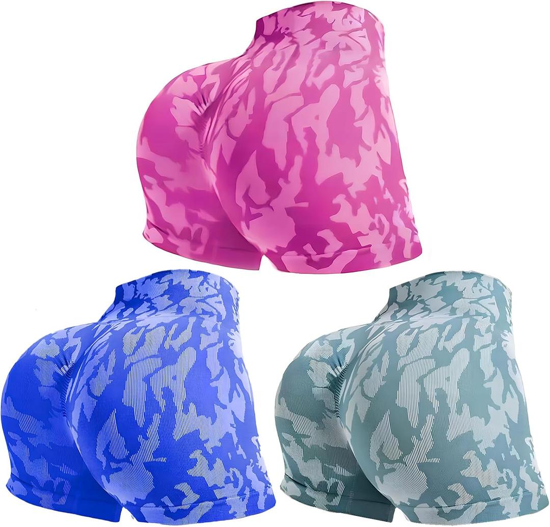 3 Packs Workout Gym Biker Shorts Women, High Waisted Tummy Control Yoga Shorts for Women Running Gym and Workout (L)