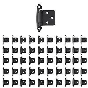 Overlay Cabinet Hinges 1/2 Inch 50 Pack (25 Pairs) Face Mount (Matte Black, Screws Included)