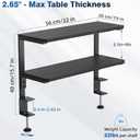2-Tier Desk Extender, 22-inch Clamp-On Desk Shelf, Height-Adjustable Desktop Shelf Organizer for Monitors Office and Gaming Accessories, Arm Support Table Extension, Black
