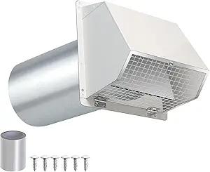 4 Inch Dryer Vent Cover Outside Hooded Wall Vent with Screen and Damper, Exhaust Vent Wall Mount Exterior Wall Vents Cover Cap for Dryer Ventilation&Outdoor Air Exhaust,Galvanized Steel,White