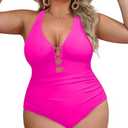 Yonique Women Plus Size One Piece Swimsuit Tummy Control Bathing Suits Lace up Plunge Swimwear, Size 18W