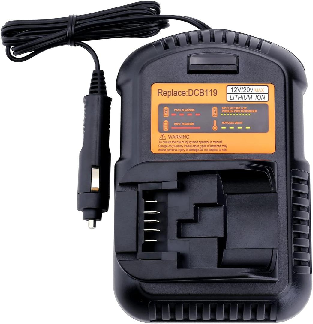 DCB119 Car Battery Charger Compatible with 12V, 20V & 60V MAX Lithium Ion Battery DCB203 DCB201 DCB204 DCB206 DCB606 DCB609 DCB120 Replacement for 20V MAX Vehicle Charger DCB119 Car Battery Charger Compatible with 12V, 20V & 60V MAX Lithium Ion Battery DCB203 DCB201 DCB204 DCB206 DCB606 DCB609 DCB120 Replacement for 20V MAX Vehicle Charger