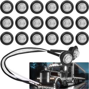 (Pack of 20) TMH 3/4 Inch Mount White LED Clearance Bullet Marker lights, Side LED marker lights for trailer Truck RV Car Bus Van