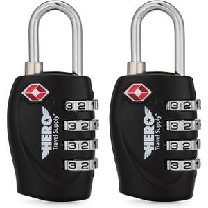 Hero Luggage Lock (Pack of 2) TSA Approved, 4 Digit Combination Padlock for Travel, Suitcases, Lockers, Backpacks