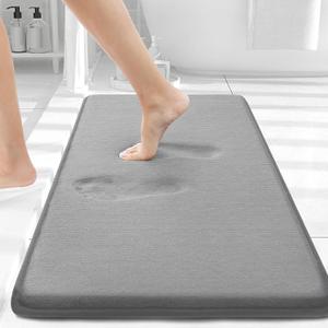 Smiry Memory Foam Bath Mat 30x20, Extra Soft and Absorbent Bathroom Mats, Non Slip Washable Carpet for Floor, Shower and Tub, Grey