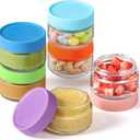 AOZITA 6 Pack Salad Dressing Container To Go, 2 oz Glass Small Condiment Containers with Lids for Lunch Box, Reusable Leakproof Sauce Cups for Picnic and Travel (Bright)