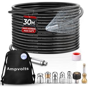 100FT Sewer Jetter Kit for Pressure Washer, 5800 PSI Drain Cleaning Hose with 5 Jet Nozzles & 2 Adapters, Compatible with Spray Guns and Power Washers, Ideal for Clogged Pipes and Drains