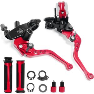 7/8" 22mm Motorcycle Brake Lever Handlebar Master Cylinder Clutch Levers Left & Right Set + Hand Grips + Handlebar Ends Set for Honda Kawasaki Suzuki Yamaha (Red)