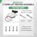 RV Fan Vent K6010-81 Lift Motor, Fit for Dometic Fan-Tastic B Series Models 807350 & 803350 RV Roof Vent 17 RPM Motors - Replace Older K6050-81 & K6050-80 for Autotrol 200-0535A 7 RPM Motors