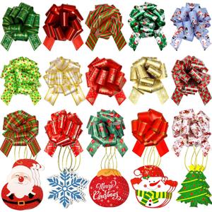 30Pcs Christmas Bows & Glitter Christmas Gift Tags with String, Large Gift Bows Ribbon Pull Bows for Gift Wrapping, Present Bows for Xmas Gifts Birthday Holiday Decorations