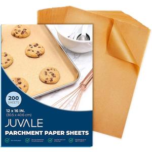 Juvale Parchment Paper Sheets - 200 Pack, 12 x 16 in, Unbleached Brown - Nonstick Half Sheet Pan Liners & Parchment Paper for Baking - Disposable Air Fryer Liners for Grilling & Steaming