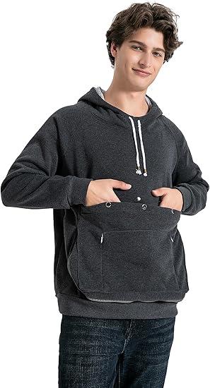 Pet Cat Dog Pouch Hoodie Small Animal Carrier – Kitten Puppy Pouch Sweatshirt Holder Fleece Unisex Hoodies Dark Grey XL