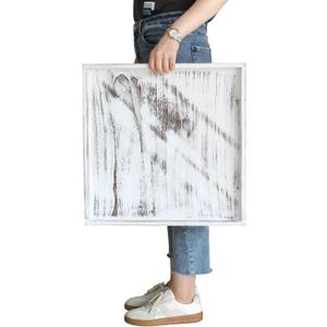 Gurfuy Extra Large Square Ottoman Table Tray 20" - Rustic Wooden Serving Tray for Farmhouse Decorative Oversized Coffee Table Trays Living Room Kitchen Counter Breakfast White