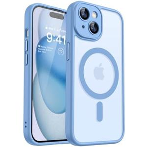 CANSHN Magnetic for iPhone 15 Case, Upgraded [Full Camera Protection] [Compatible with Magsafe] [Translucent Matte] Shockproof Protective Phone Case for iPhone 15 6.1" - Light Blue