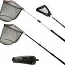 ZENFUN 2 Pack Fishing Net with Telescopic Pole Handle, Fish Landing Net with Sturdy Collapsible Handle, Folding Nylon Mesh Landing Net for Saltwater and Freshwater, Extend to 51 in(Black, White), Large