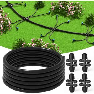 MIXC 50 FT 1/2 Inch Drip Irrigation Tubing Kit:Premium Garden and Landscape Watering System with 4 Quick Connector 4-Way Connector