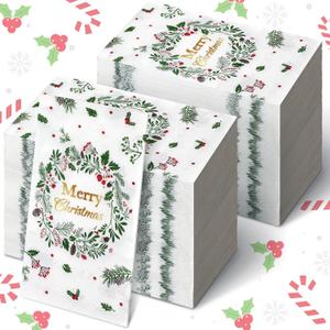Karenhi 200 Pcs Merry Christmas Guest Napkins Holly Berry Disposable Hand Towel for Bathroom 2 Ply Xmas Decorative Napkin Bathroom Paper Hand Towels Christmas Party Decor for Winter Party Holiday