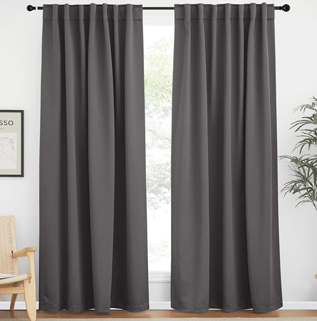  Curtain Panels Window Draperies - (Grey Color) 62x62 inch, 2 Pieces, Privacy Blackout Cloth Fabric, Living Bedroom Room Divider/Sliding Patio Decor Window Curtains  