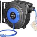 DEWENWILS Extension Cord Reel, 75FT Retractable Extension Cord Reel, Twist-lock Stopper, 14/3C SJTOW, 6 Grounded Outlets, 10A Circuit Breaker, Heavy Duty Power Cord, ETL Listed (Blue)