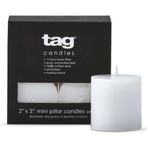 TAG Chapel Mini Pillar 2x2 White Candles Set Of 4 Unscented Paraffin Wax Drip-Free Long Burning 12 Hours For Home Decor Wedding Parties 2x2 White