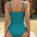 ZAFUL Womens Tankini Swimsuits Two Piece Tummy Control Bathing Suits Textured Tankini Swim Top with High Waisted Bottom (Teal, XL)