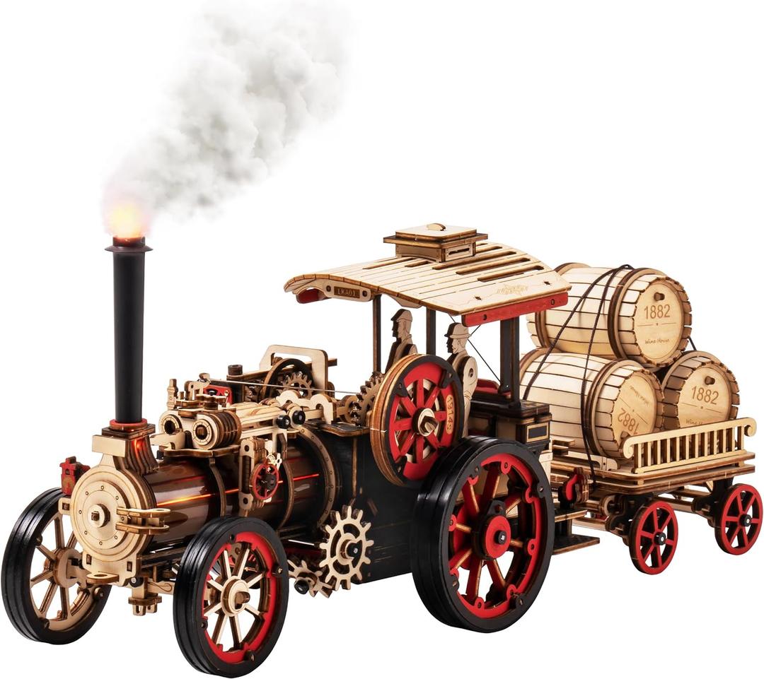 rowood 3D Wooden Puzzles for Adults, Steam Engine Car Model Kit, 1:28 Scale Mechanical Steam Locomotive Wooden Puzzle, 469PCS,Assembly Time 6H, Awesome Gifts for Adults