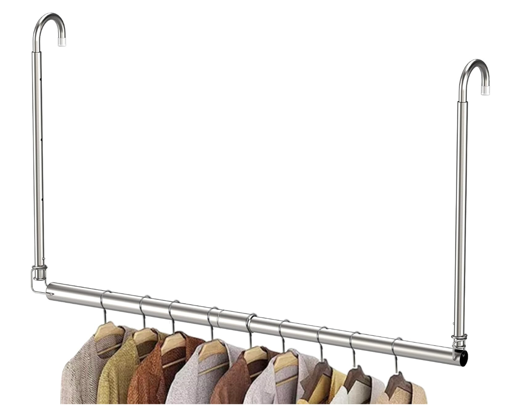 Hanging Closet Rod, Adjustable Height & Width Closet Rods for Hanging ClothesCloset Extender Hanging Rod SpaceMaximizing Design Suitable for Hanging and Drying Clothes, Silver