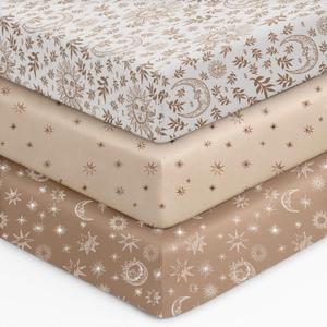 Unnivoll Baby Crib Sheets for Boys Girls, 28x52x8in Fitted Crib Sheet Neutral 3 Pack for Standard Crib and Toddler Mattress, Breathable Soft Microfiber Baby Sheet White Brown Sun God