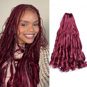Synthetic French Curl Braiding Hair for Black Women 16 Inch 8 Packs Curly Braiding Hair Pre Stretched for Box Braids 75g/Pack Burgundy French Curls Braiding Hair Extensions (16Inch,8 Packs,Burgundy)