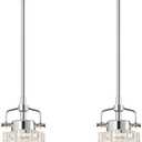 Pressed Glass Pendant Lights Kitchen Island 2-Pack Metal Suspension Pole Chrome Pendant Light Modern Farmhouse Pendant Lighting for Bedroom Bathroom Sloped Ceiling Light Fixture