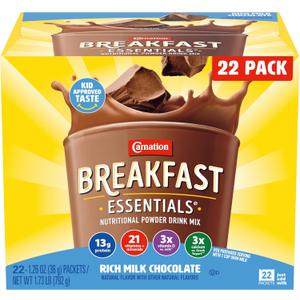 Carnation Breakfast Essentials Powder Drink Mix, Rich Milk Chocolate, 22 Count Box of 1.26 Ounce Packets, BBD: 07/07/2021