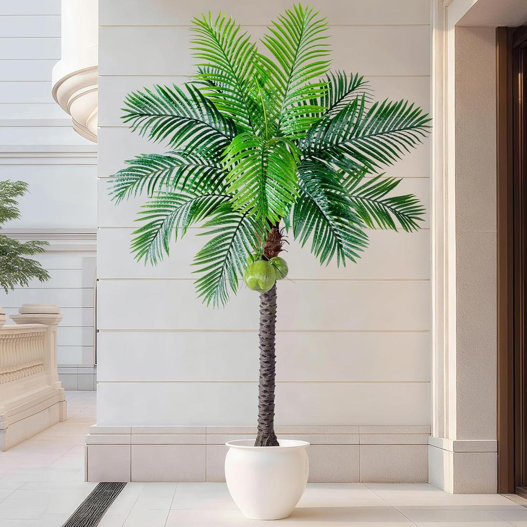 Bailikang Artificial Phoenix Palm Tree 7.2ft Tall - Fake Large Tropical Tree with Adjustable Leaves, Realistic Faux Sago Palm for Indoor Outdoor Decor, Patio, Poolside, Yard, Living Room, Office